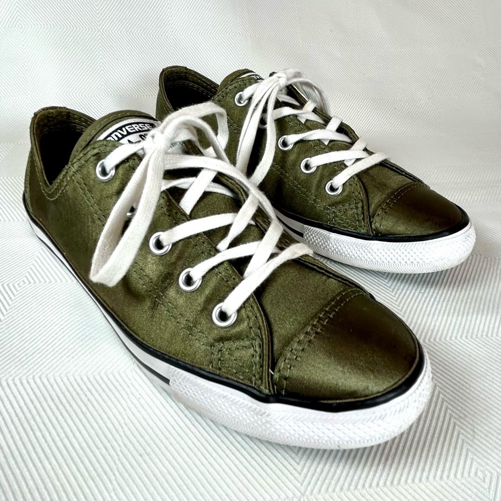 Converse All Star Chuck Taylor W 7 Olive Green Satin Low Top Sneakers RARE VHTF